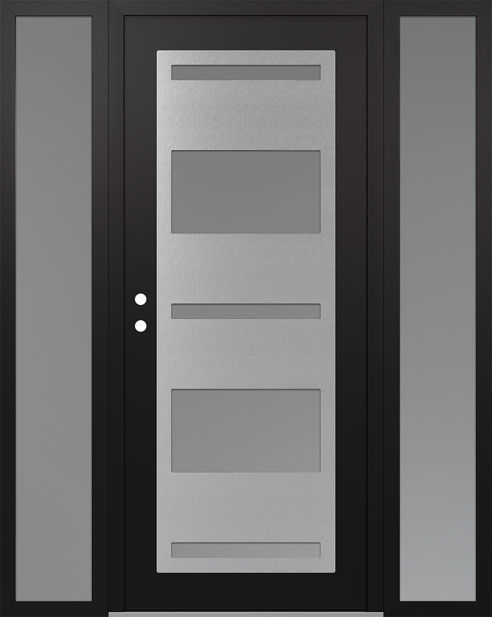 Modern Steel Front Door Diamond C10 64" x 80" black/white frosted Glass Panel stainless steel RHI with 2 Sidelites frosted Glass