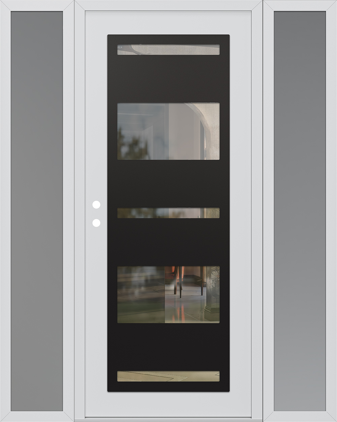Modern Steel Front Door Diamond C10 64" x 80" white/white clear Glass Panel black RHI with 2 Sidelites frosted Glass