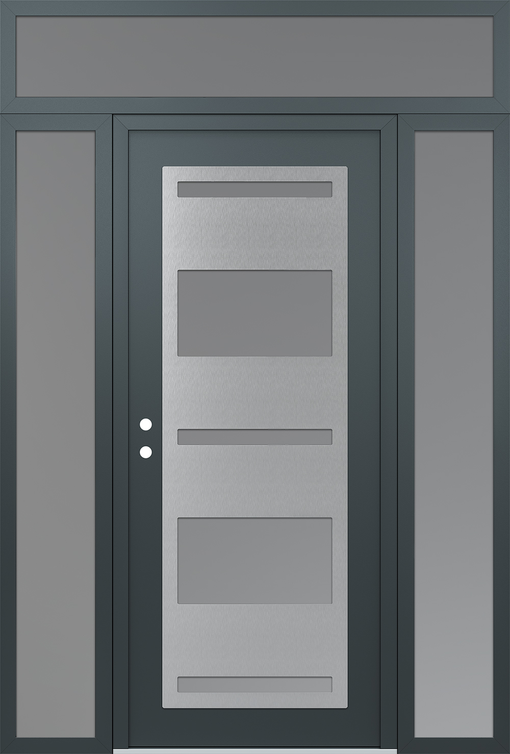 Modern Steel Front Door Diamond C10 64" x 96" anthracite/anthracite frosted Glass Panel stainless steel RHI with 2 Sidelites and Transom frosted Glass