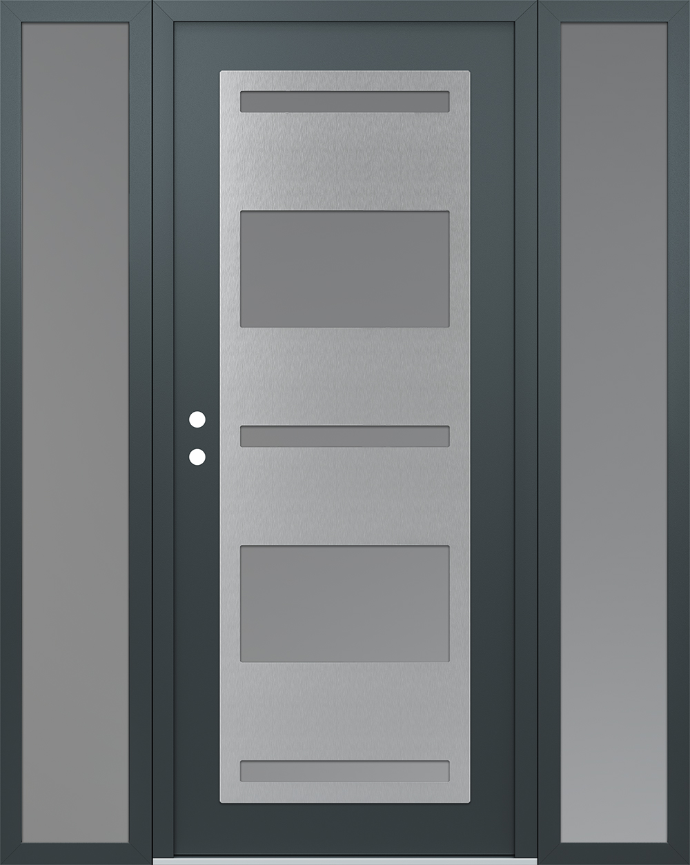 Modern Steel Front Door Diamond C10 68" x 80" anthracite/anthracite frosted Glass Panel stainless steel RHI with 2 Sidelites frosted Glass