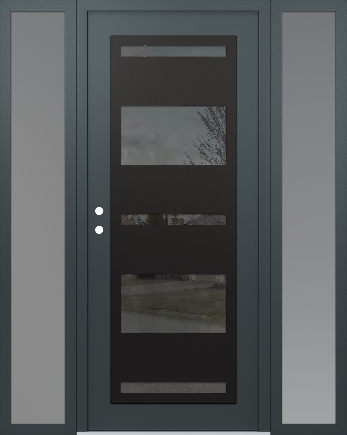 Modern Steel Front Door Diamond C10 68" x 80" anthracite/anthracite mirrored Glass Panel black RHI with 2 Sidelites frosted Glass