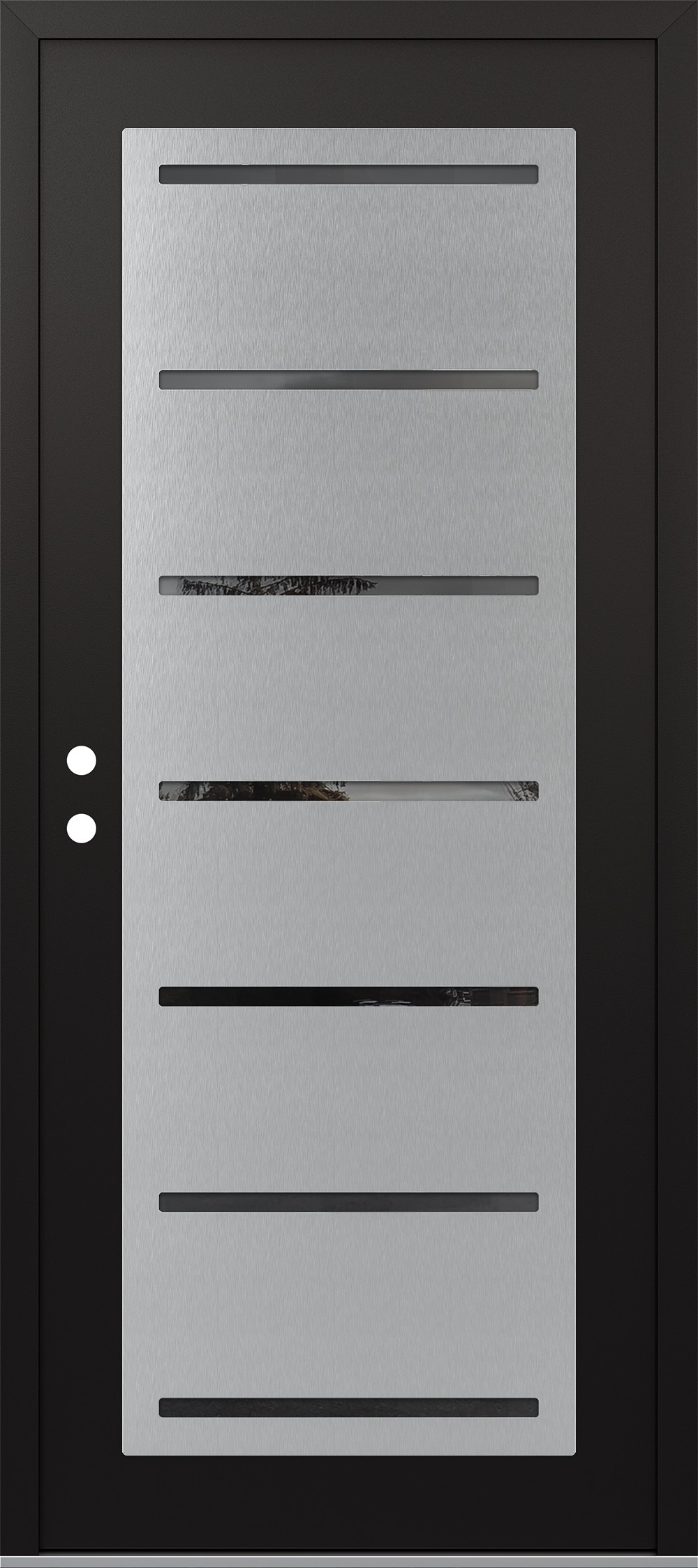 Modern Steel Front Door Diamond C11 36" x 80" black/black mirrored Glass Panel stainless steel RHI