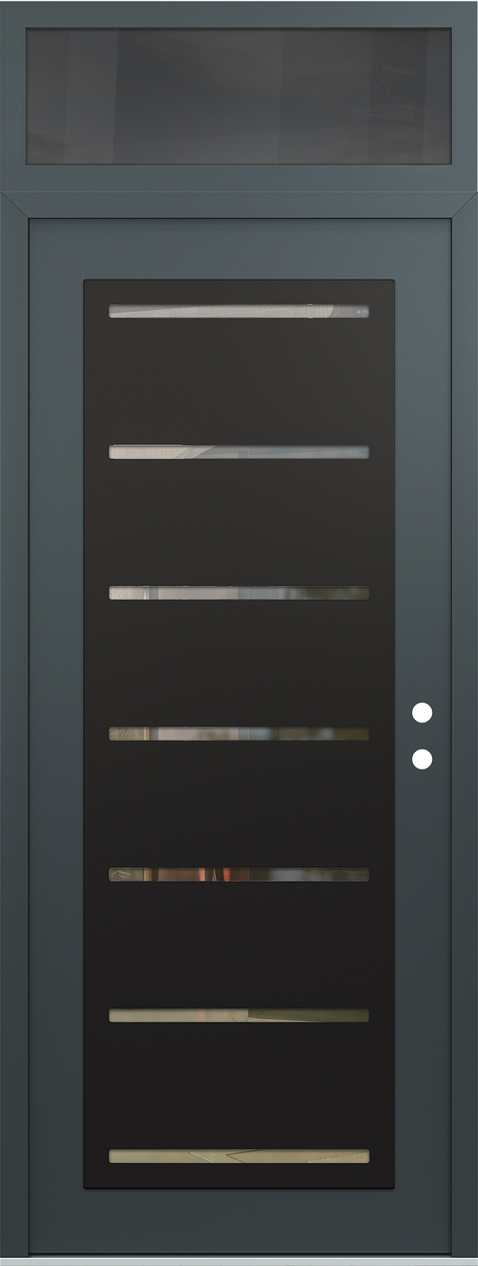 Modern Steel Front Door DIAMOND C11 36" X 96" ANTHRACITE/ANTHRACITE CLEAR GLASS PANEL BLACK LHI WITH TRANSOM MIRRORED GLASS