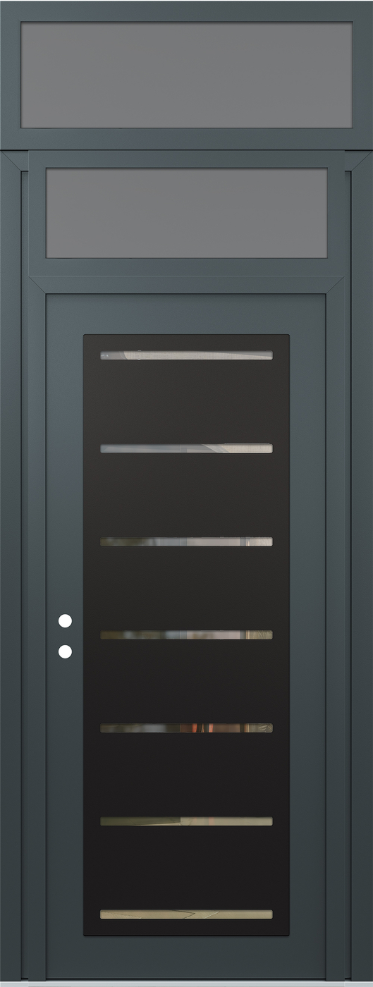 Modern Steel Front Door DIAMOND C11 36" X 96" ANTHRACITE/ANTHRACITE CLEAR GLASS PANEL BLACK RHI WITH TRANSOM FROSTED GLASS