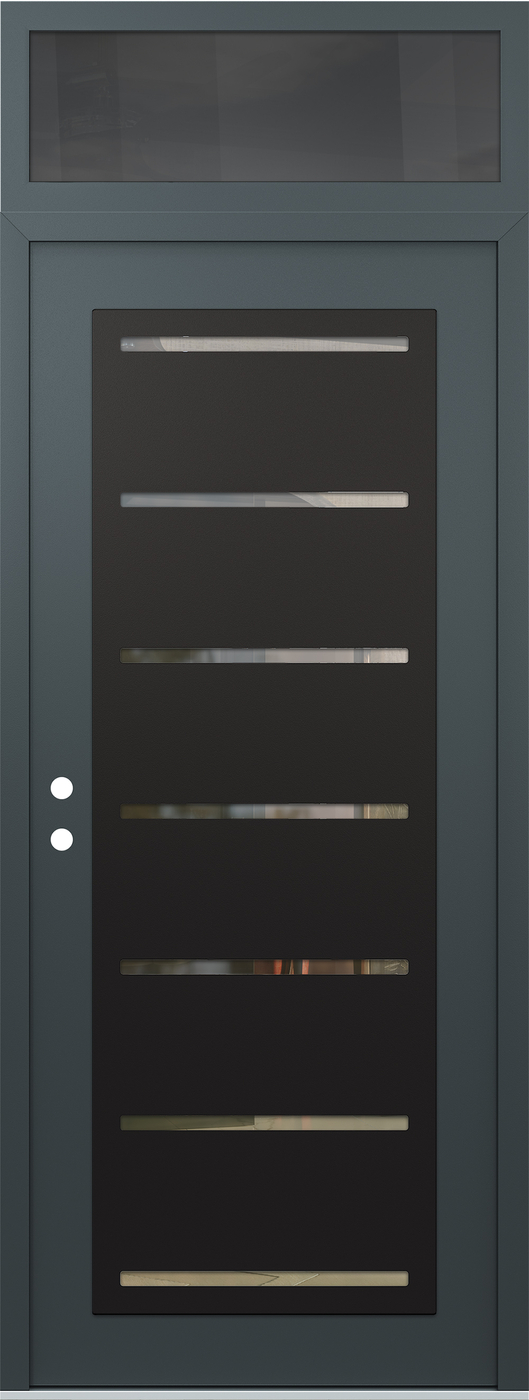Modern Steel Front Door DIAMOND C11 36" X 96" ANTHRACITE/ANTHRACITE CLEAR GLASS PANEL BLACK RHI WITH TRANSOM MIRRORED GLASS
