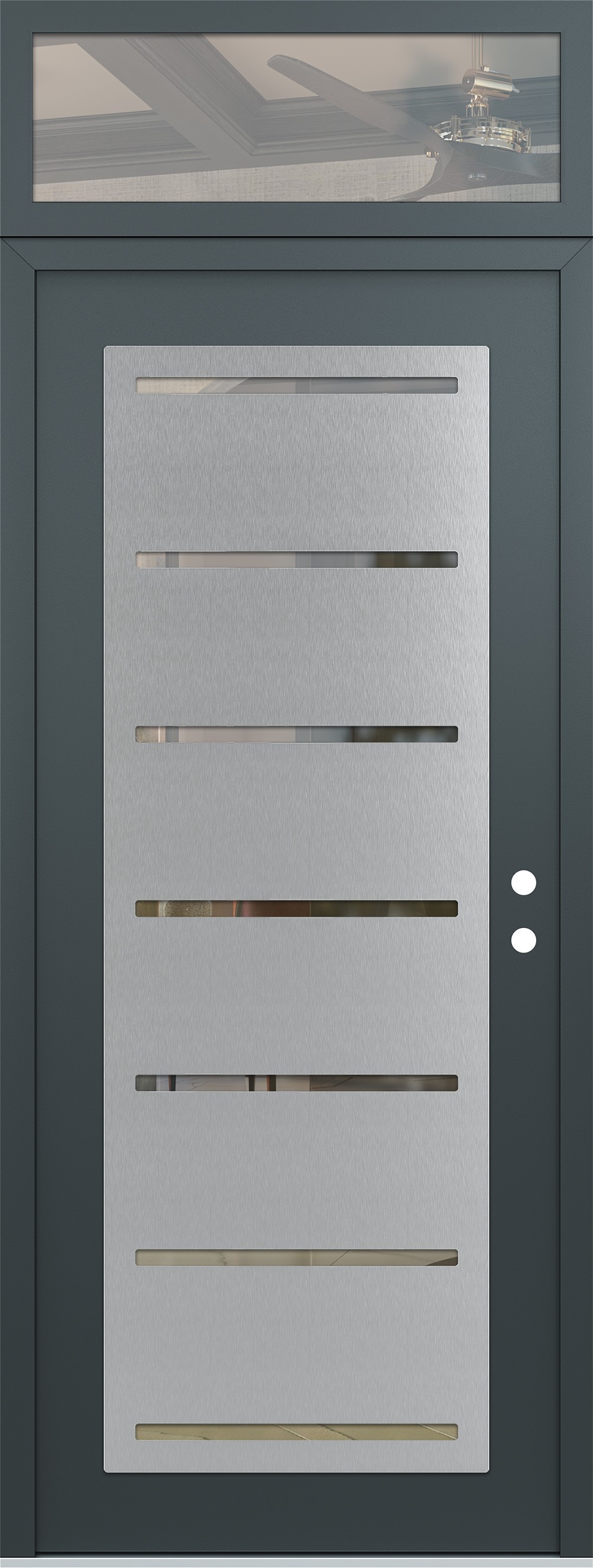 Modern Steel Front Door DIAMOND C11 36" X 96" ANTHRACITE/ANTHRACITE CLEAR GLASS PANEL STAINLESS STEEL LHI WITH TRANSOM CLEAR GLASS