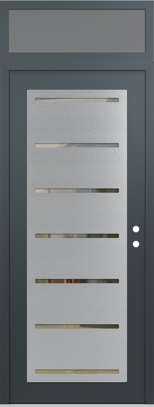 Modern Steel Front Door DIAMOND C11 36" X 96" ANTHRACITE/ANTHRACITE CLEAR GLASS PANEL STAINLESS STEEL LHI WITH TRANSOM FROSTED GLASS