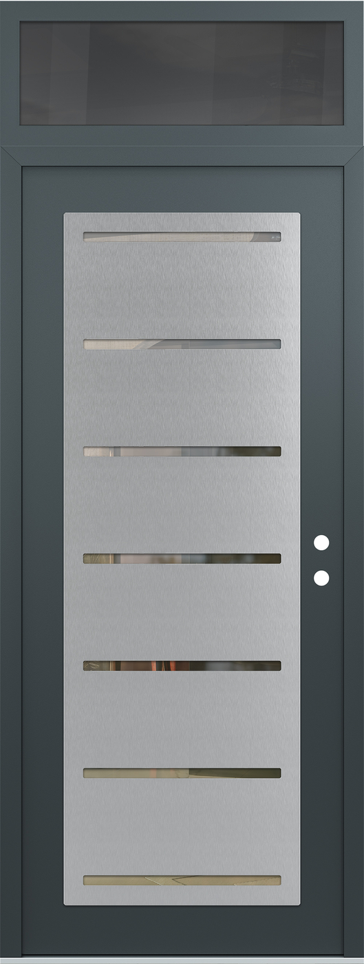 Modern Steel Front Door DIAMOND C11 36" X 96" ANTHRACITE/ANTHRACITE CLEAR GLASS PANEL STAINLESS STEEL LHI WITH TRANSOM MIRRORED GLASS