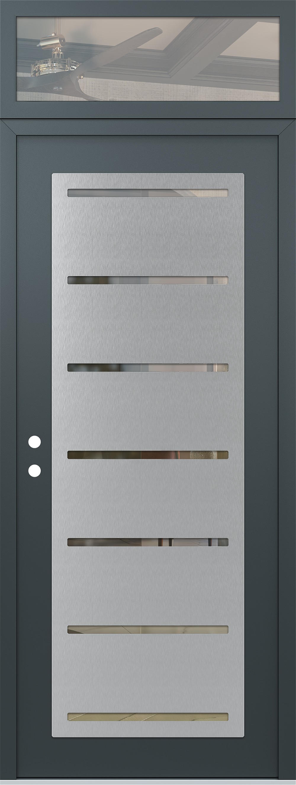 Modern Steel Front Door DIAMOND C11 36" X 96" ANTHRACITE/ANTHRACITE CLEAR GLASS PANEL STAINLESS STEEL RHI WITH TRANSOM CLEAR GLASS