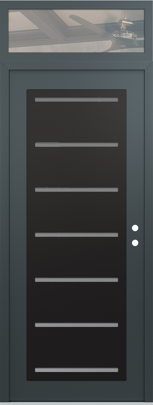 Modern Steel Front Door DIAMOND C11 36" X 96" ANTHRACITE/ANTHRACITE FROSTED GLASS PANEL BLACK LHI WITH TRANSOM CLEAR GLASS