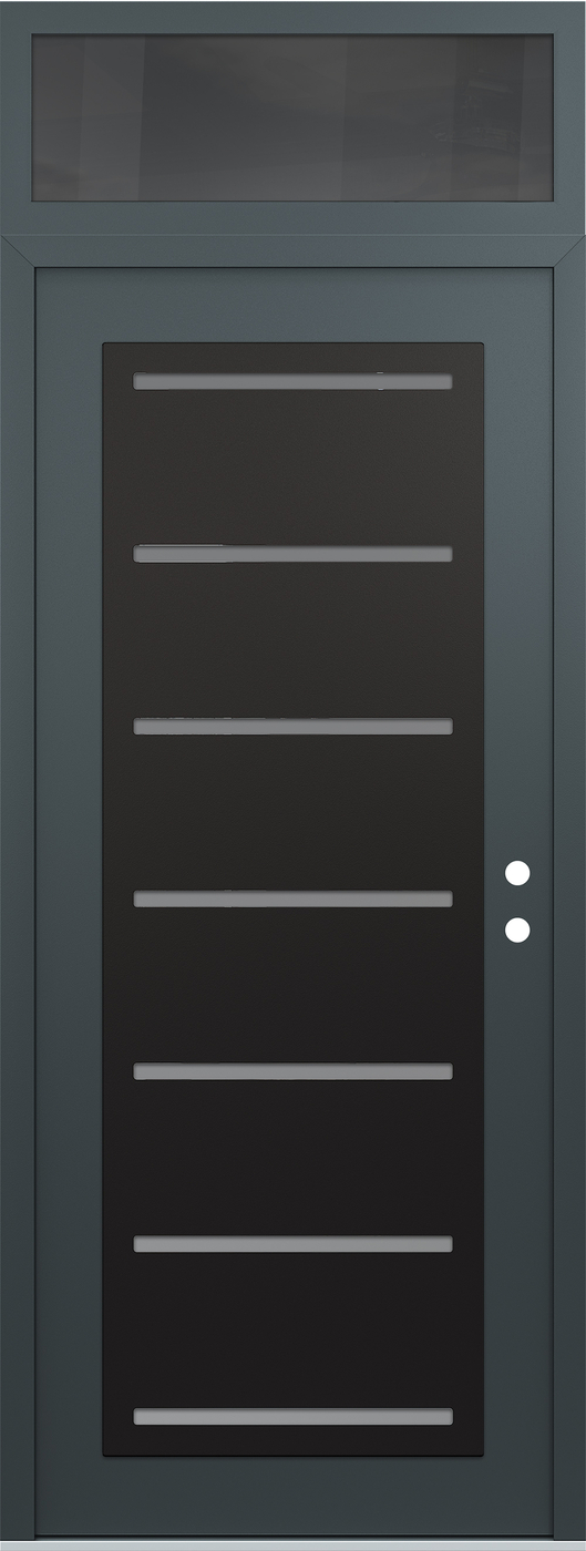 Modern Steel Front Door DIAMOND C11 36" X 96" ANTHRACITE/ANTHRACITE FROSTED GLASS PANEL BLACK LHI WITH TRANSOM MIRRORED GLASS