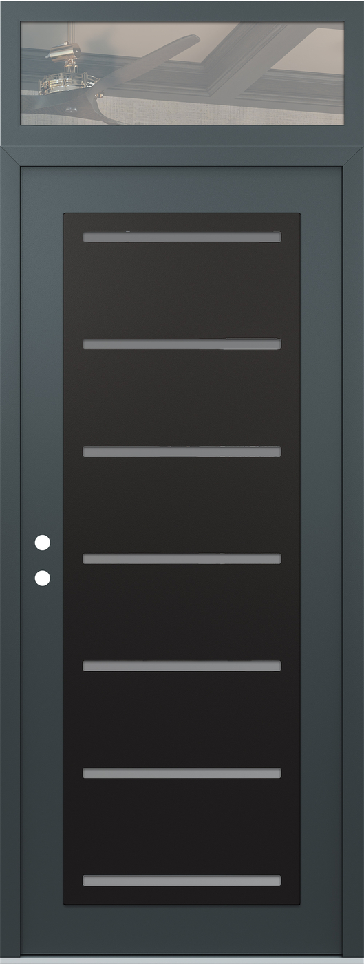 Modern Steel Front Door DIAMOND C11 36" X 96" ANTHRACITE/ANTHRACITE FROSTED GLASS PANEL BLACK RHI WITH TRANSOM CLEAR GLASS