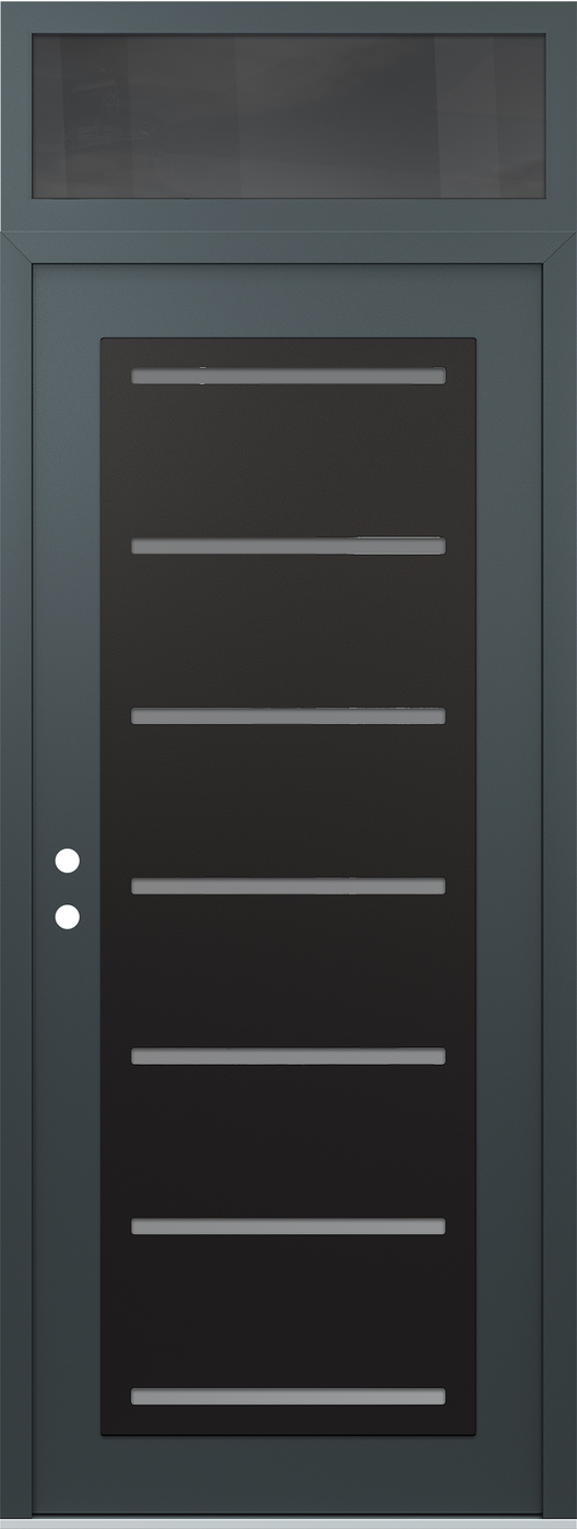 Modern Steel Front Door DIAMOND C11 36" X 96" ANTHRACITE/ANTHRACITE FROSTED GLASS PANEL BLACK RHI WITH TRANSOM MIRRORED GLASS