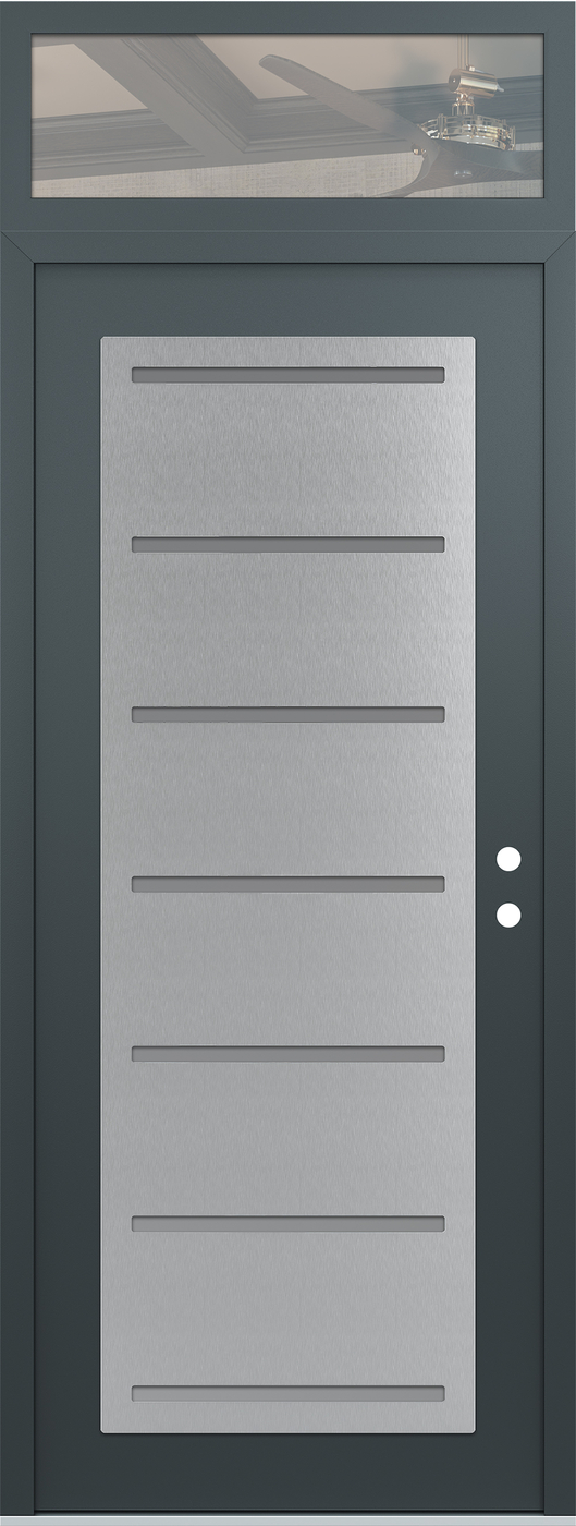 Modern Steel Front Door DIAMOND C11 36" X 96" ANTHRACITE/ANTHRACITE FROSTED GLASS PANEL STAINLESS STEEL LHI WITH TRANSOM CLEAR GLASS