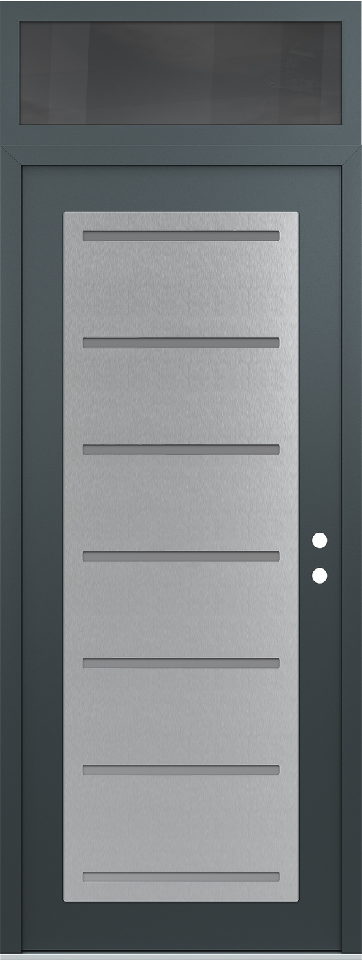 Modern Steel Front Door DIAMOND C11 36" X 96" ANTHRACITE/ANTHRACITE FROSTED GLASS PANEL STAINLESS STEEL LHI WITH TRANSOM MIRRORED GLASS