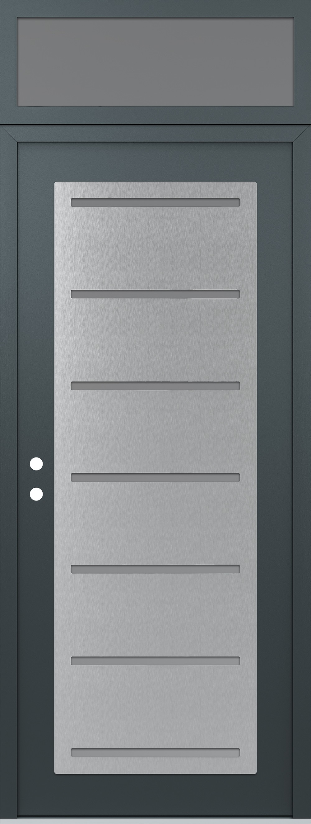 Modern Steel Front Door DIAMOND C11 36" X 96" ANTHRACITE/ANTHRACITE FROSTED GLASS PANEL STAINLESS STEEL RHI WITH TRANSOM FROSTED GLASS