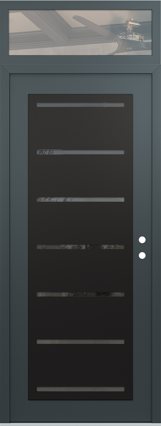 Modern Steel Front Door DIAMOND C11 36" X 96" ANTHRACITE/ANTHRACITE MIRRORED GLASS PANEL BLACK LHI WITH TRANSOM CLEAR GLASS
