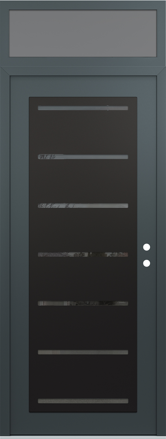 Modern Steel Front Door DIAMOND C11 36" X 96" ANTHRACITE/ANTHRACITE MIRRORED GLASS PANEL BLACK LHI WITH TRANSOM FROSTED GLASS