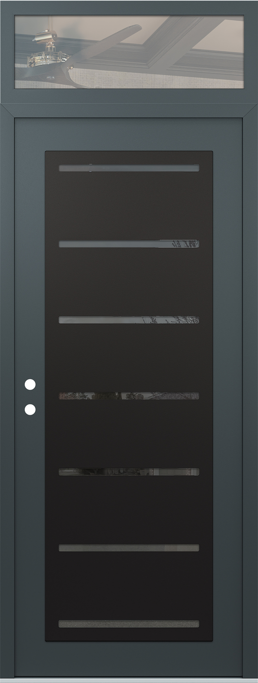 Modern Steel Front Door DIAMOND C11 36" X 96" ANTHRACITE/ANTHRACITE MIRRORED GLASS PANEL BLACK RHI WITH TRANSOM CLEAR GLASS