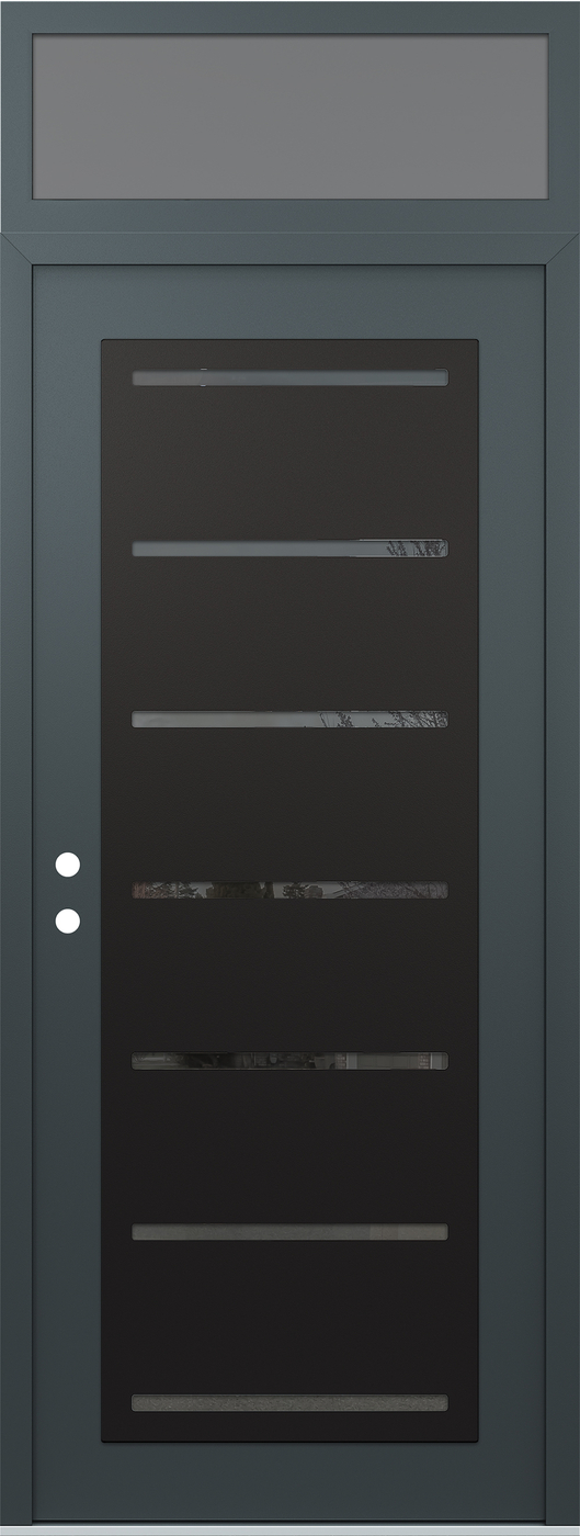 Modern Steel Front Door DIAMOND C11 36" X 96" ANTHRACITE/ANTHRACITE MIRRORED GLASS PANEL BLACK RHI WITH TRANSOM FROSTED GLASS