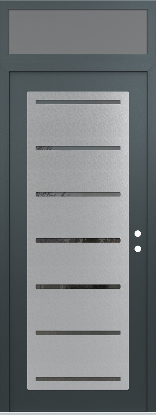 Modern Steel Front Door DIAMOND C11 36" X 96" ANTHRACITE/ANTHRACITE MIRRORED GLASS PANEL STAINLESS STEEL LHI WITH TRANSOM FROSTED GLASS