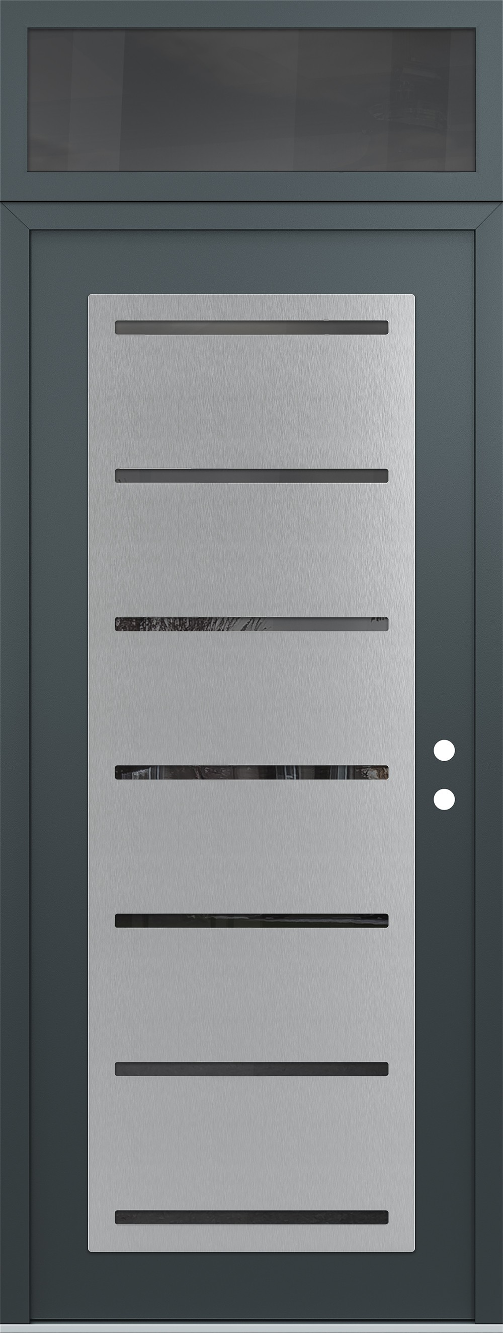 Modern Steel Front Door DIAMOND C11 36" X 96" ANTHRACITE/ANTHRACITE MIRRORED GLASS PANEL STAINLESS STEEL LHI WITH TRANSOM MIRRORED GLASS