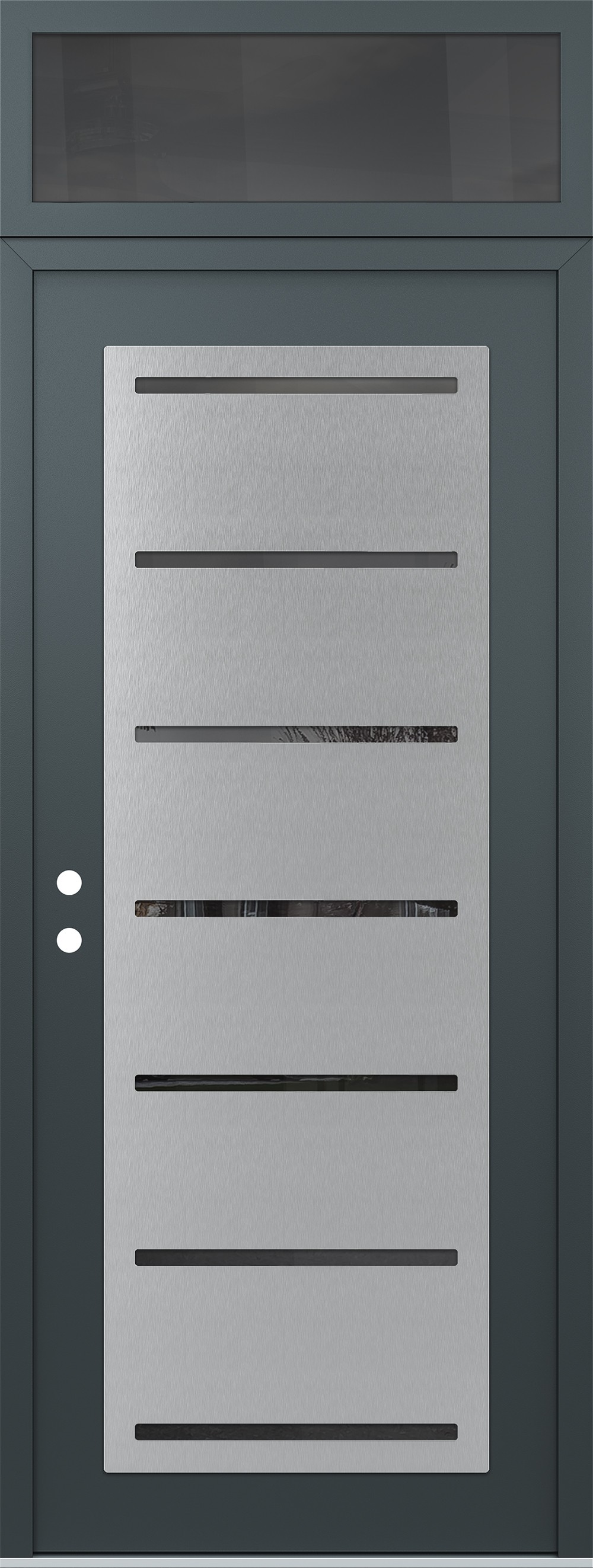 Modern Steel Front Door DIAMOND C11 36" X 96" ANTHRACITE/ANTHRACITE MIRRORED GLASS PANEL STAINLESS STEEL RHI WITH TRANSOM MIRRORED GLASS