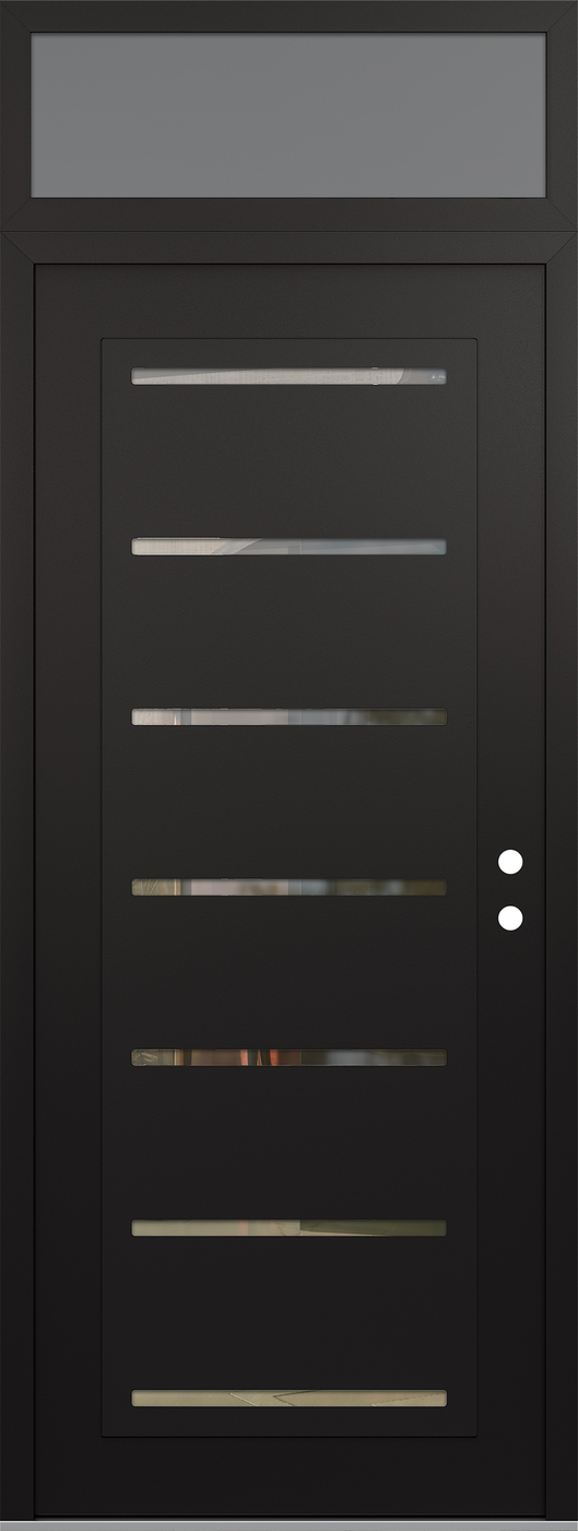 Modern Steel Front Door DIAMOND C11 36" X 96" BLACK/BLACK CLEAR GLASS PANEL BLACK LHI WITH TRANSOM FROSTED GLASS