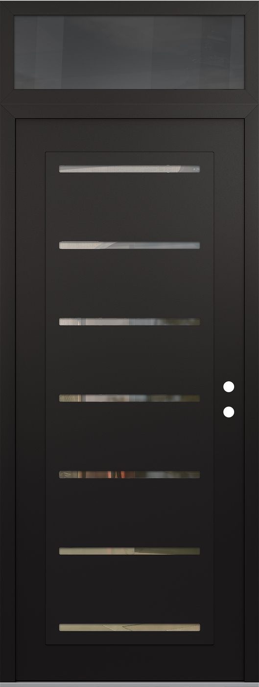 Modern Steel Front Door DIAMOND C11 36" X 96" BLACK/BLACK CLEAR GLASS PANEL BLACK LHI WITH TRANSOM MIRRORED GLASS