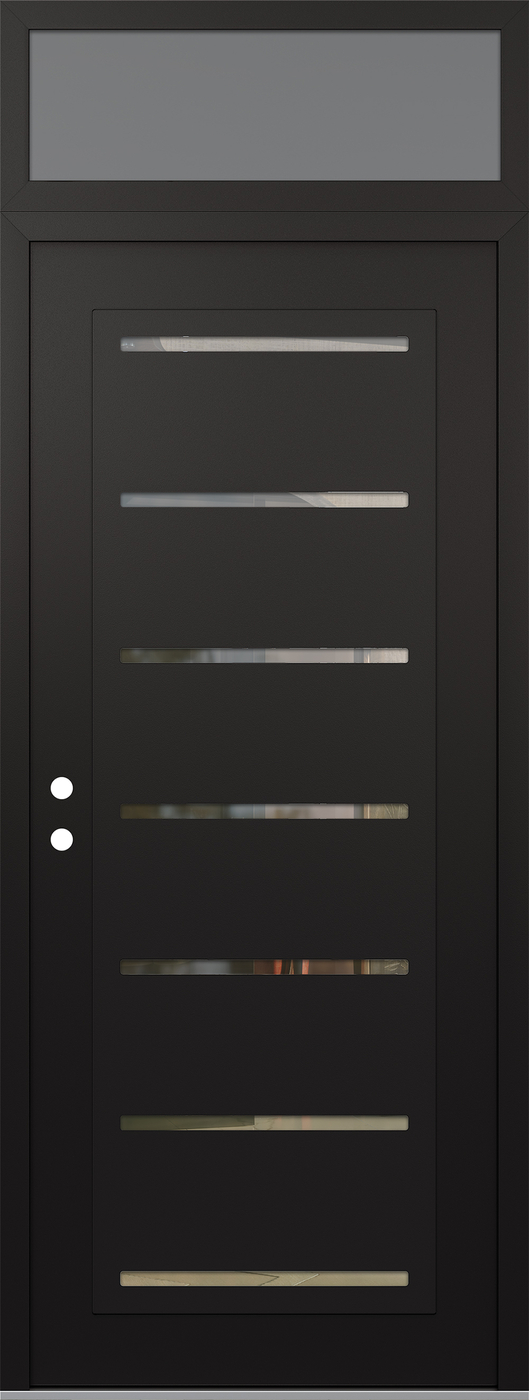 Modern Steel Front Door DIAMOND C11 36" X 96" BLACK/BLACK CLEAR GLASS PANEL BLACK RHI WITH TRANSOM FROSTED GLASS