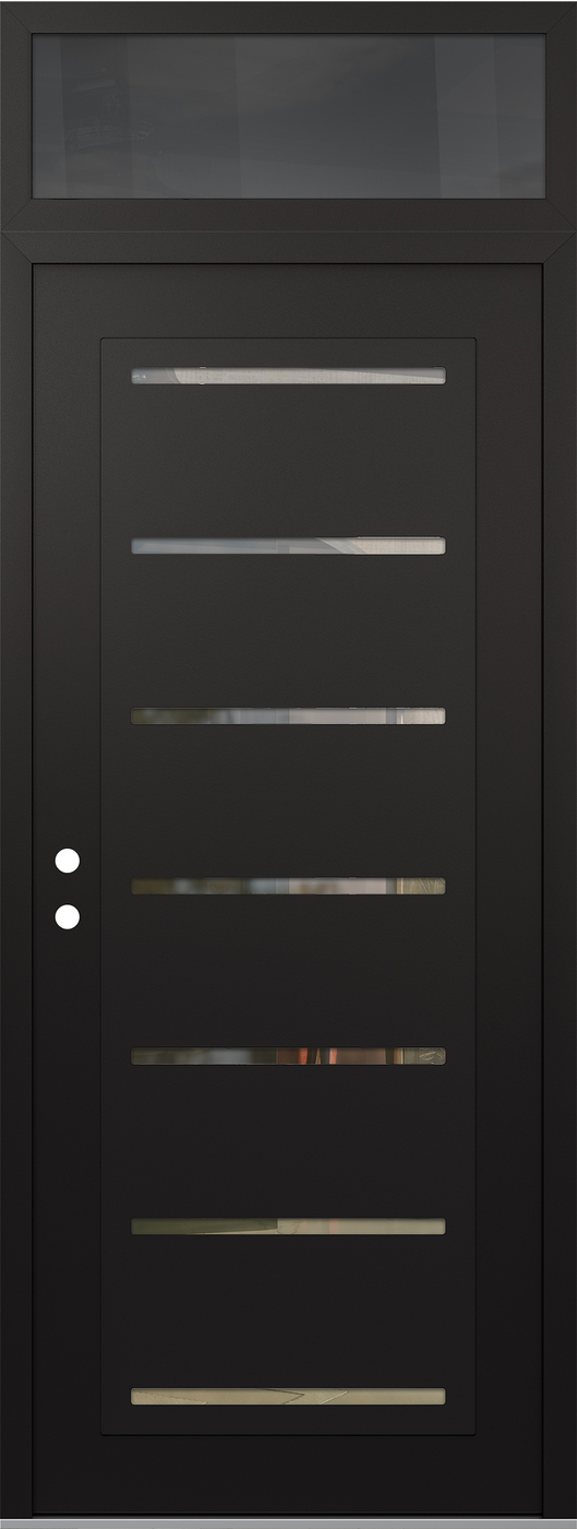 Modern Steel Front Door DIAMOND C11 36" X 96" BLACK/BLACK CLEAR GLASS PANEL BLACK RHI WITH TRANSOM MIRRORED GLASS