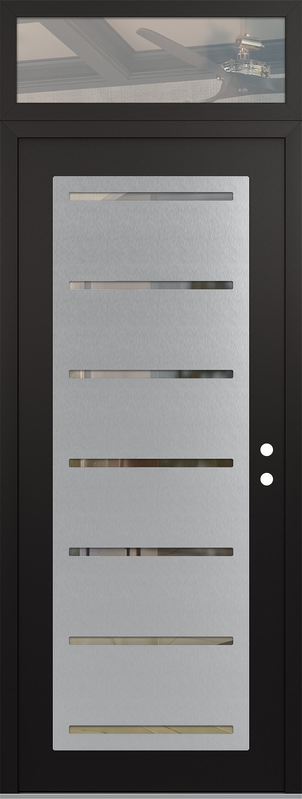 Modern Steel Front Door DIAMOND C11 36" X 96" BLACK/BLACK CLEAR GLASS PANEL STAINLESS STEEL LHI WITH TRANSOM CLEAR GLASS