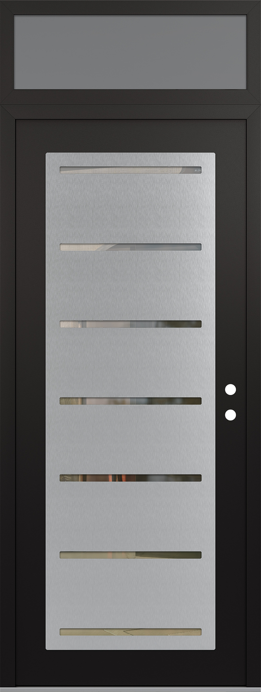 Modern Steel Front Door DIAMOND C11 36" X 96" BLACK/BLACK CLEAR GLASS PANEL STAINLESS STEEL LHI WITH TRANSOM FROSTED GLASS