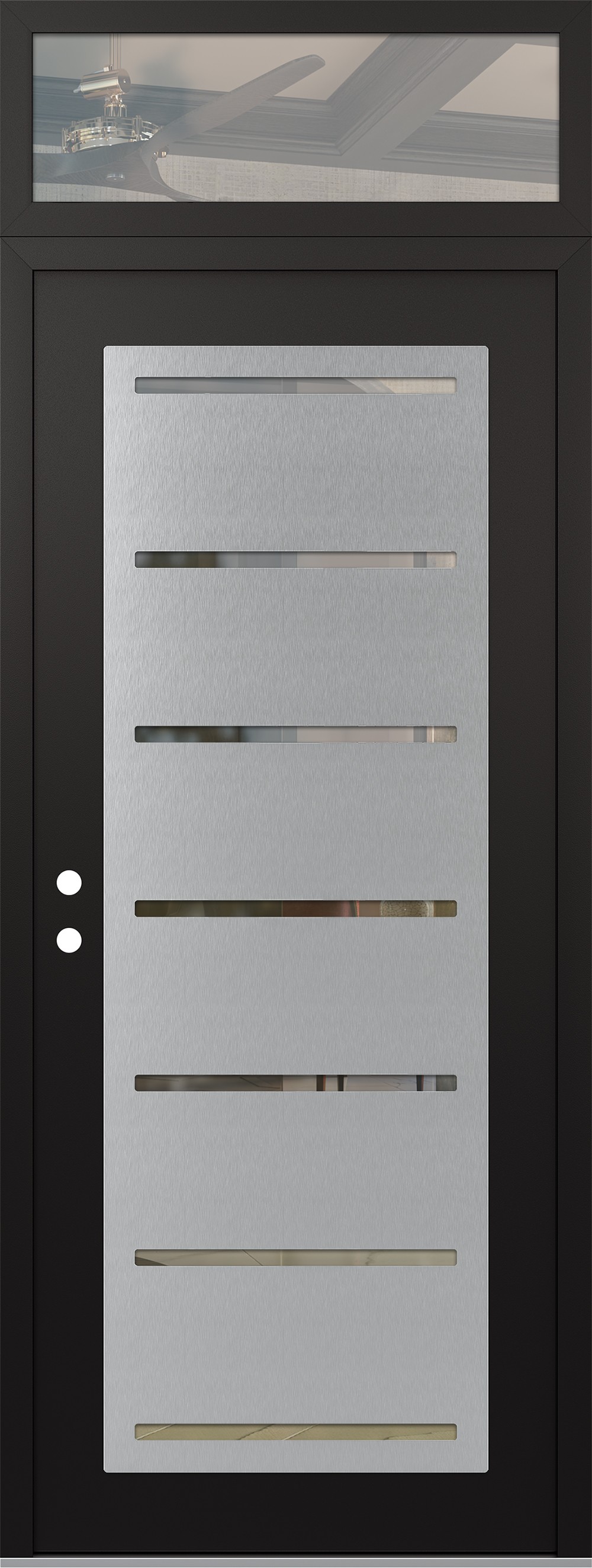 Modern Steel Front Door DIAMOND C11 36" X 96" BLACK/BLACK CLEAR GLASS PANEL STAINLESS STEEL RHI WITH TRANSOM CLEAR GLASS