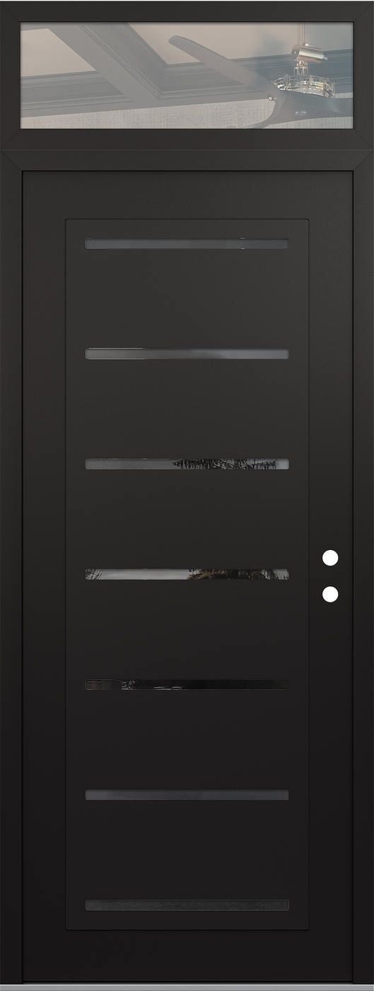 Modern Steel Front Door DIAMOND C11 36" X 96" BLACK/BLACK MIRRORED GLASS PANEL BLACK LHI WITH TRANSOM CLEAR GLASS