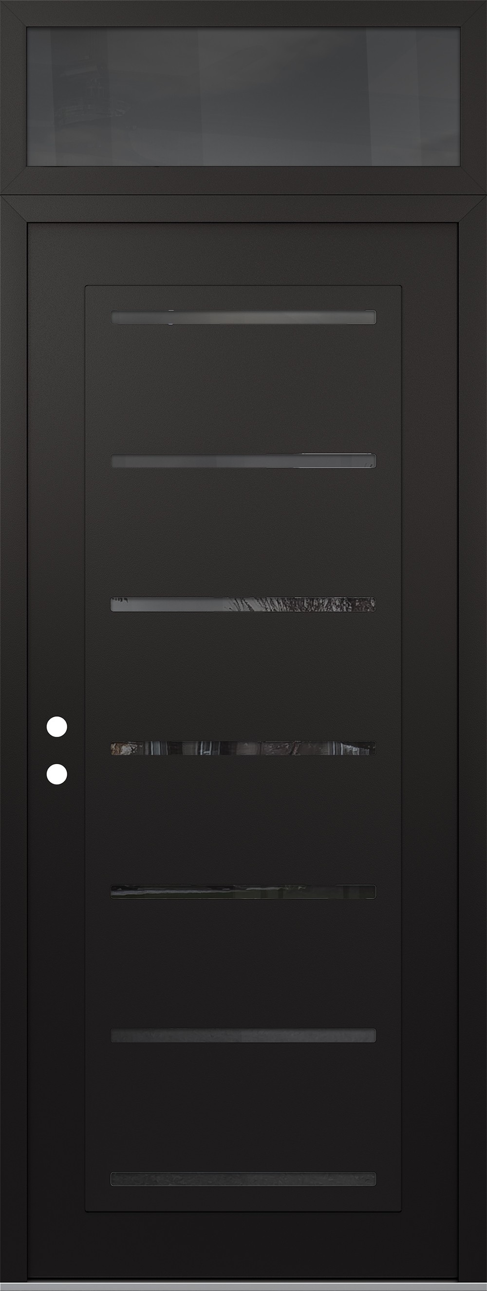 Modern Steel Front Door DIAMOND C11 36" X 96" BLACK/BLACK MIRRORED GLASS PANEL BLACK RHI WITH TRANSOM MIRRORED GLASS