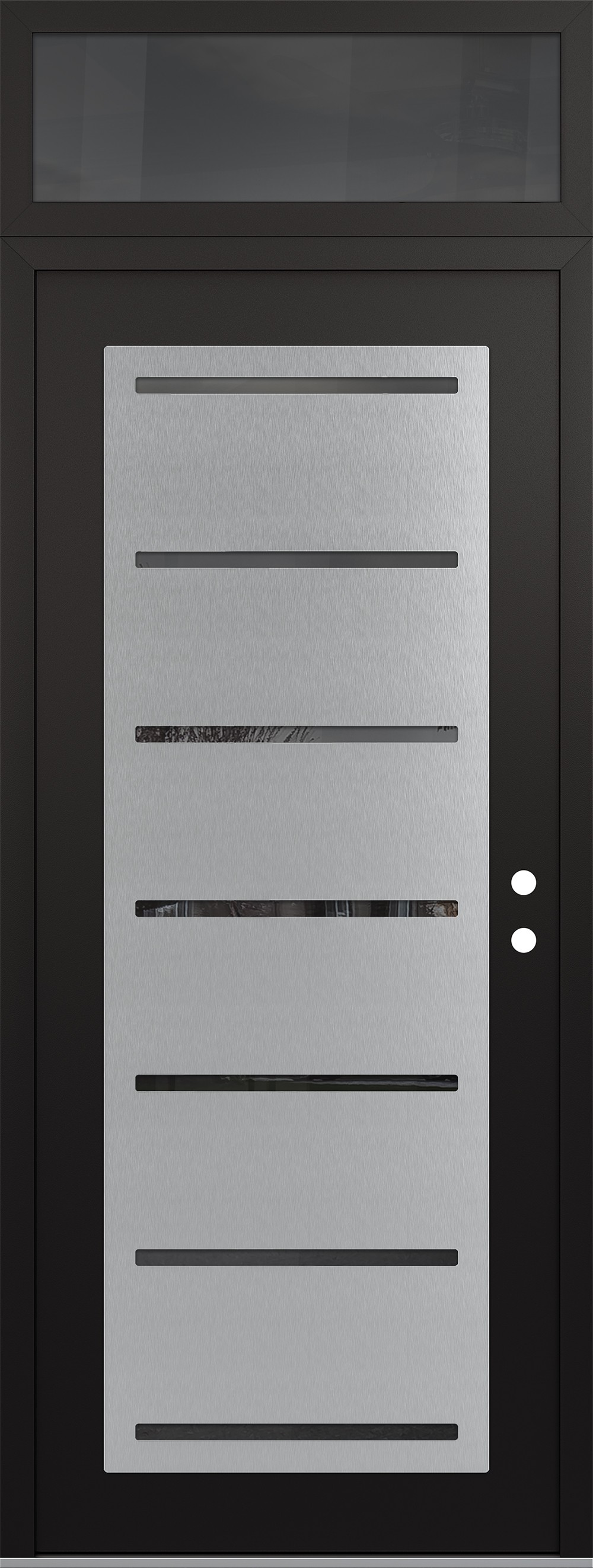 Modern Steel Front Door DIAMOND C11 36" X 96" BLACK/BLACK MIRRORED GLASS PANEL STAINLESS STEEL LHI WITH TRANSOM MIRRORED GLASS