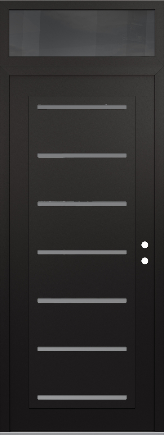 Modern Steel Front Door DIAMOND C11 36" X 96" BLACK/WHITE FROSTED GLASS PANEL BLACK LHI WITH TRANSOM MIRRORED GLASS