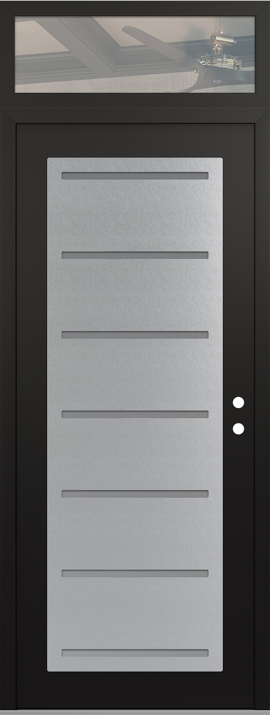 Modern Steel Front Door DIAMOND C11 36" X 96" BLACK/WHITE FROSTED GLASS PANEL STAINLESS STEEL LHI WITH TRANSOM CLEAR GLASS