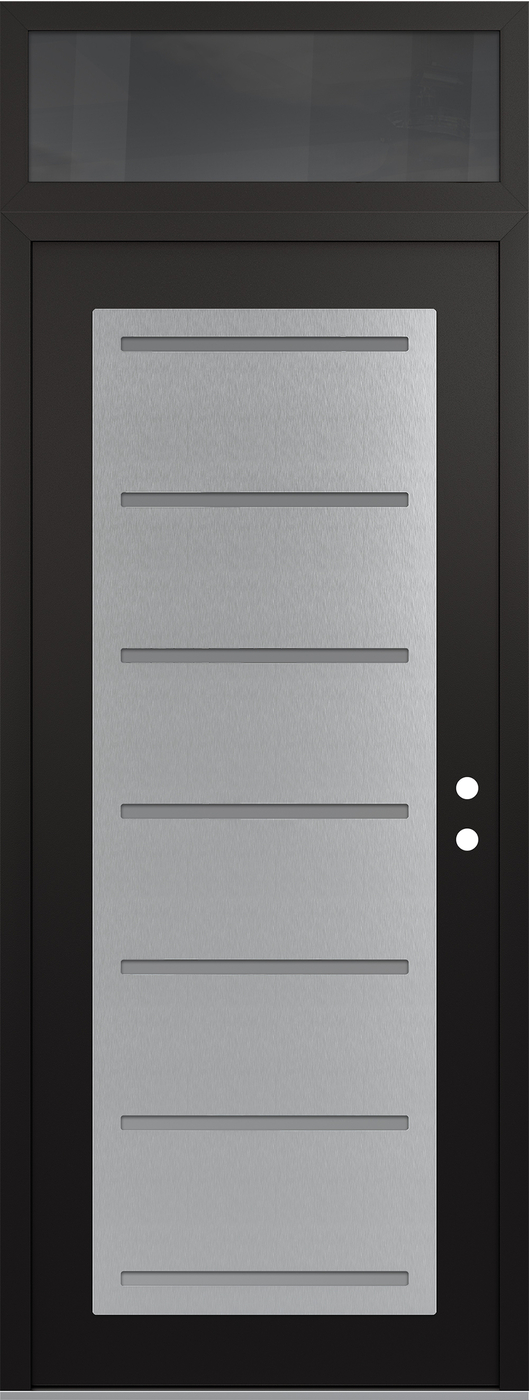 Modern Steel Front Door DIAMOND C11 36" X 96" BLACK/WHITE FROSTED GLASS PANEL STAINLESS STEEL LHI WITH TRANSOM MIRRORED GLASS
