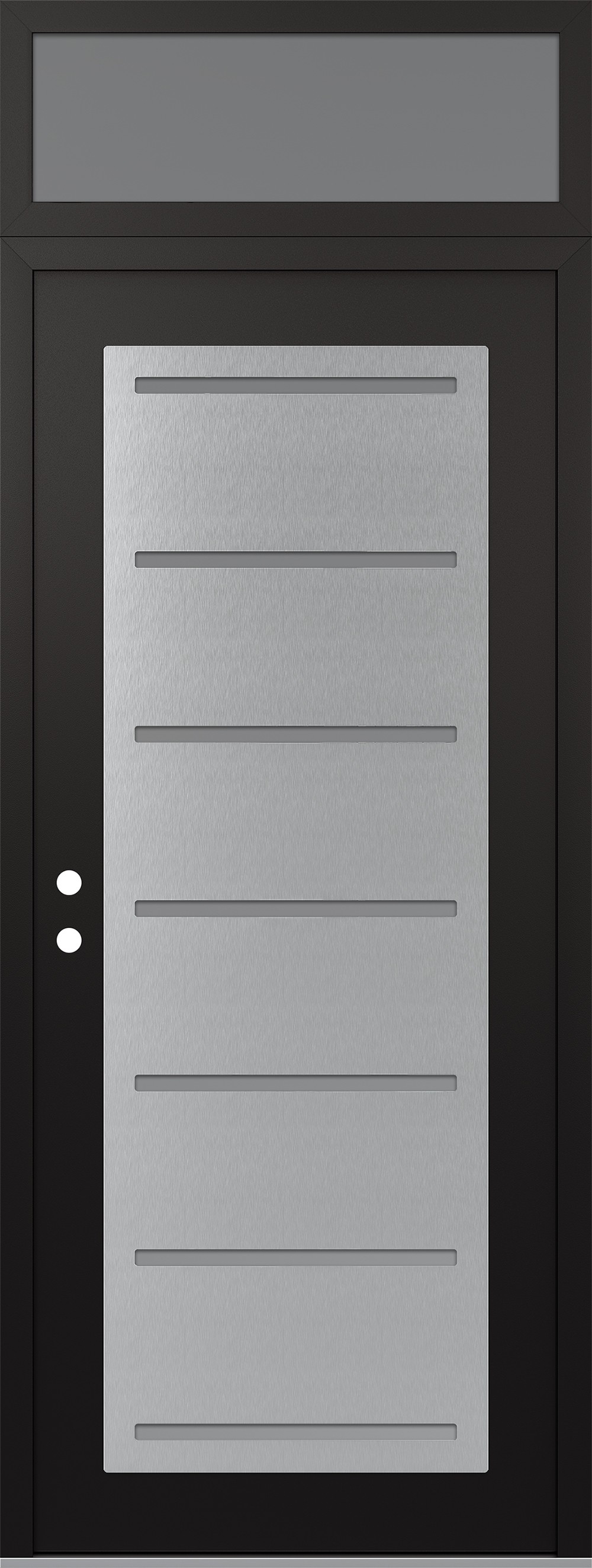 Modern Steel Front Door DIAMOND C11 36" X 96" BLACK/WHITE FROSTED GLASS PANEL STAINLESS STEEL RHI WITH TRANSOM FROSTED GLASS