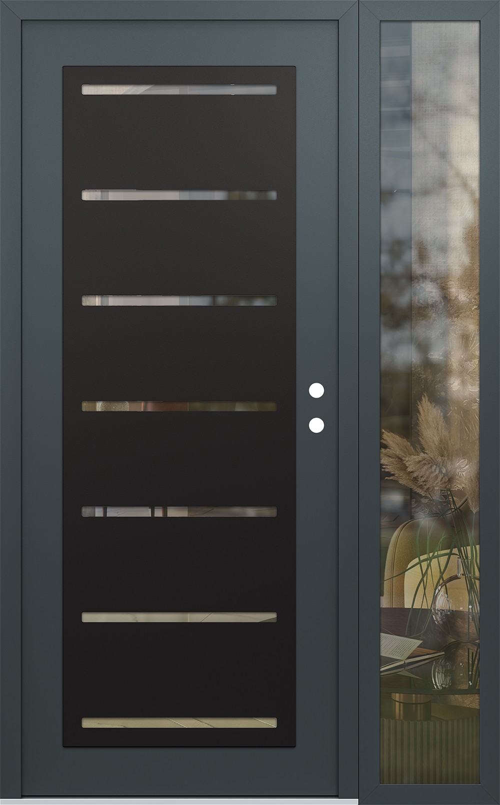 Modern Steel Front Door Diamond C11 48" x 80" anthracite/anthracite clear Glass Panel black LHI with Sidelite clear Glass