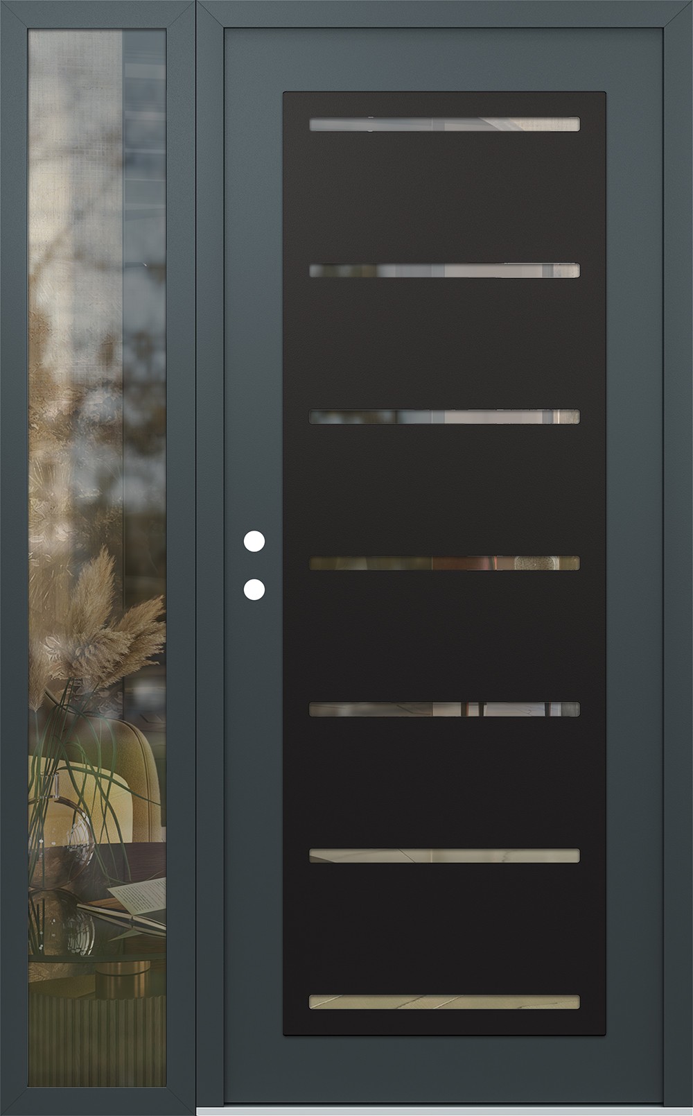 Modern Steel Front Door Diamond C11 48" x 80" anthracite/anthracite clear Glass Panel black RHI with Sidelite clear Glass