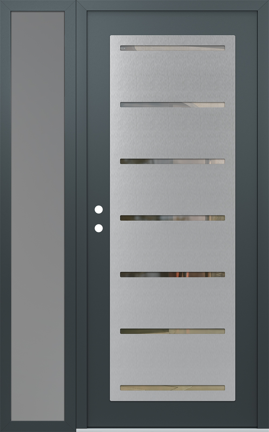 Modern Steel Front Door Diamond C11 48" x 80" anthracite/anthracite clear Glass Panel stainless steel RHI with Sidelite frosted Glass
