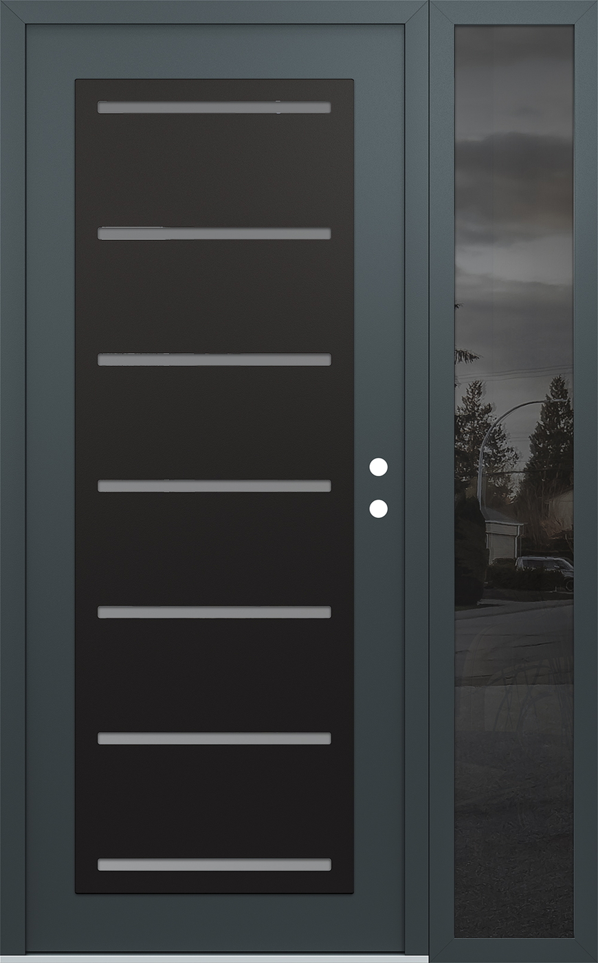 Modern Steel Front Door Diamond C11 48" x 80" anthracite/anthracite frosted Glass Panel black LHI with Sidelite mirrored Glass