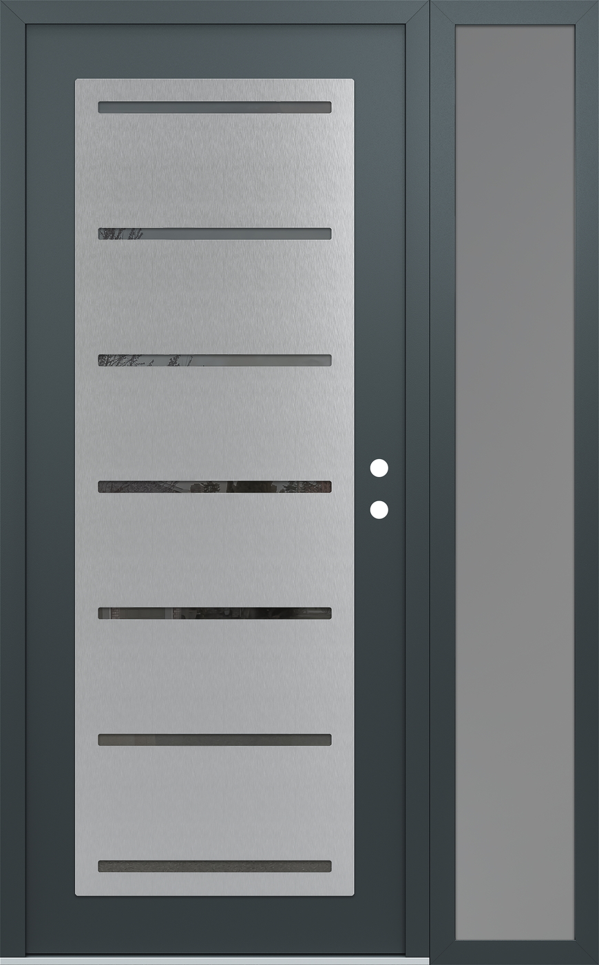 Modern Steel Front Door Diamond C11 48" x 80" anthracite/anthracite mirrored Glass Panel stainless steel LHI with Sidelite frosted Glass