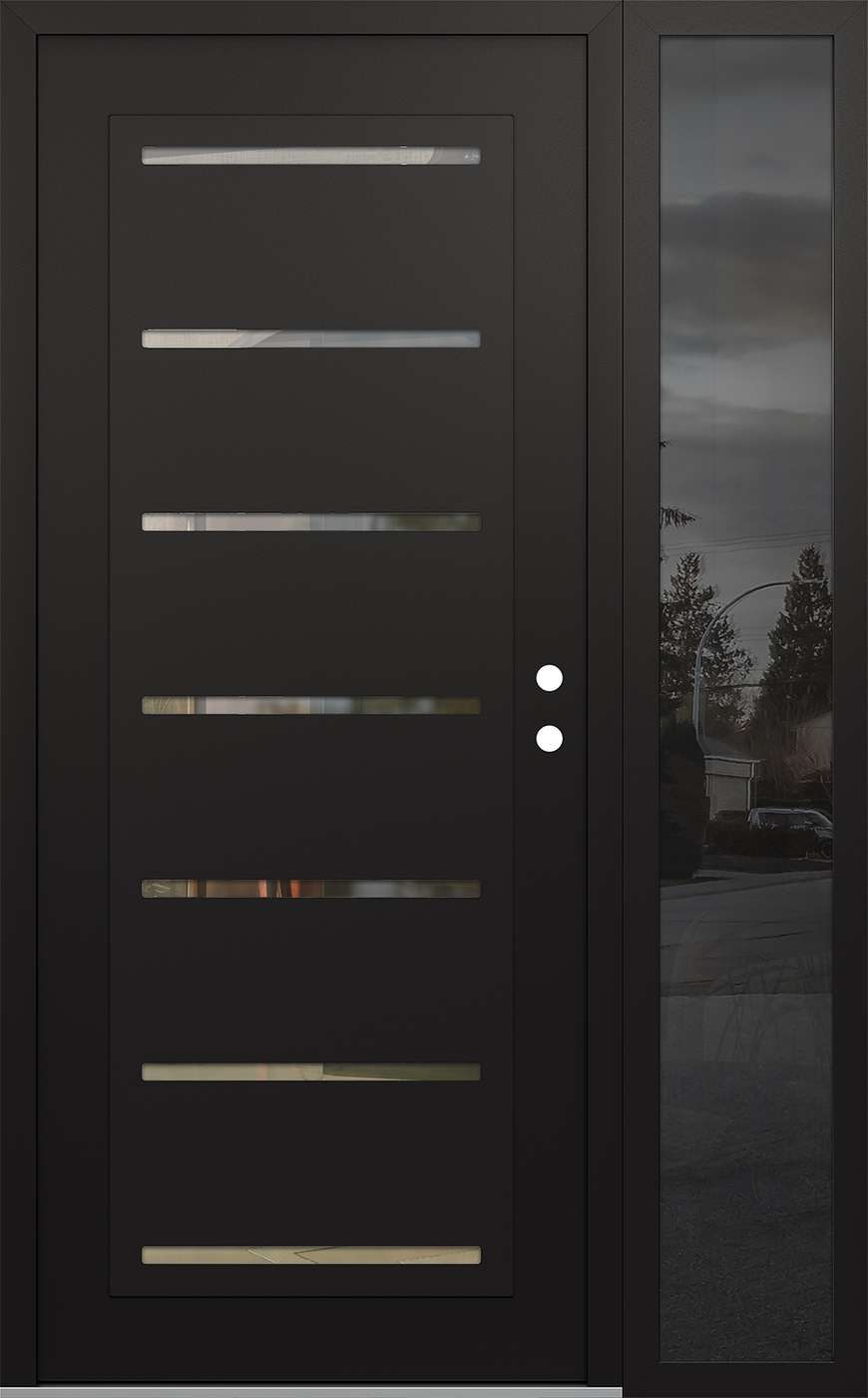 Modern Steel Front Door Diamond C11 48" x 80" black/black clear Glass Panel black LHI with Sidelite mirrored Glass