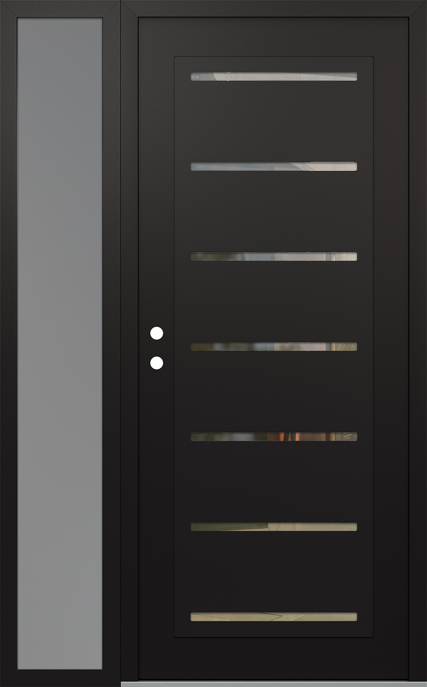 Modern Steel Front Door Diamond C11 48" x 80" black/black clear Glass Panel black RHI with Sidelite frosted Glass