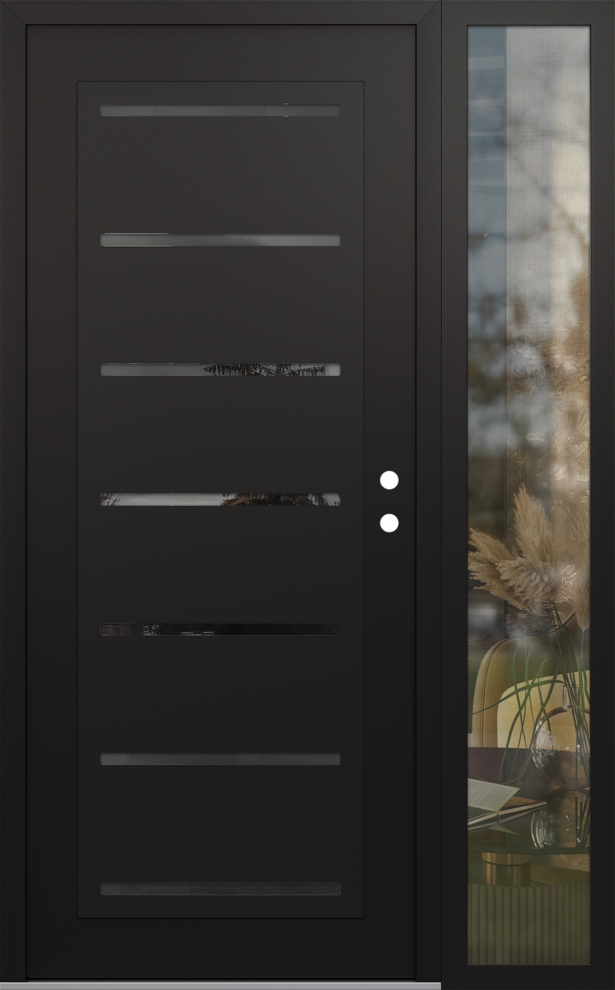 Modern Steel Front Door Diamond C11 48" x 80" black/black mirrored Glass Panel black LHI with Sidelite clear Glass