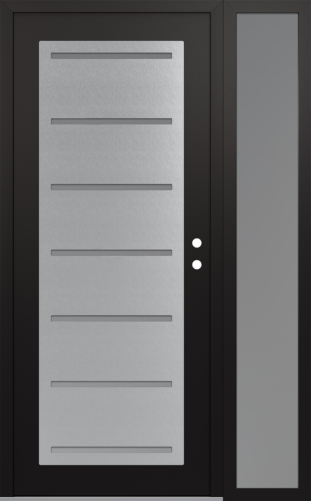 Modern Steel Front Door Diamond C11 48" x 80" black/white frosted Glass Panel stainless steel LHI with Sidelite frosted Glass